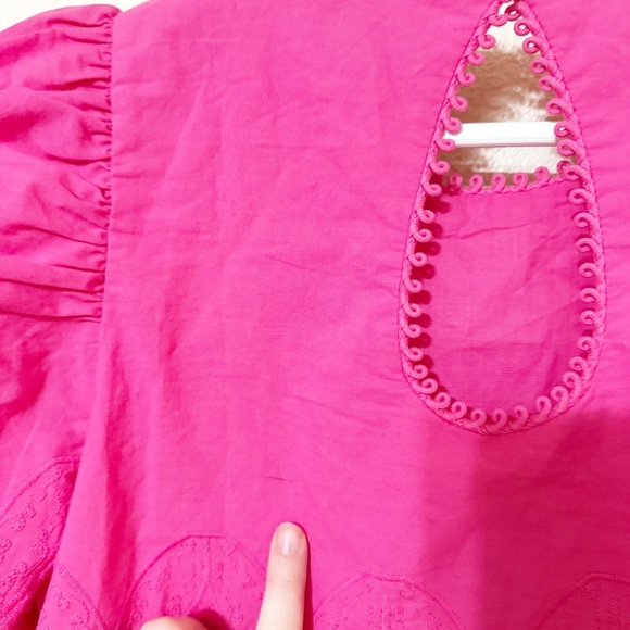 Saylor Auroette Eyelet Puff Sleeve Cotton Poplin
Dress in Hot Pink Size Medium - Picture 12 of 13